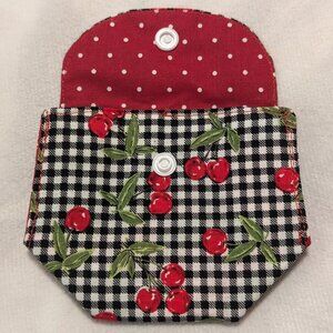 NWT Handmade Coin Purse - Cherries, gingham, and polka dots - OOAK